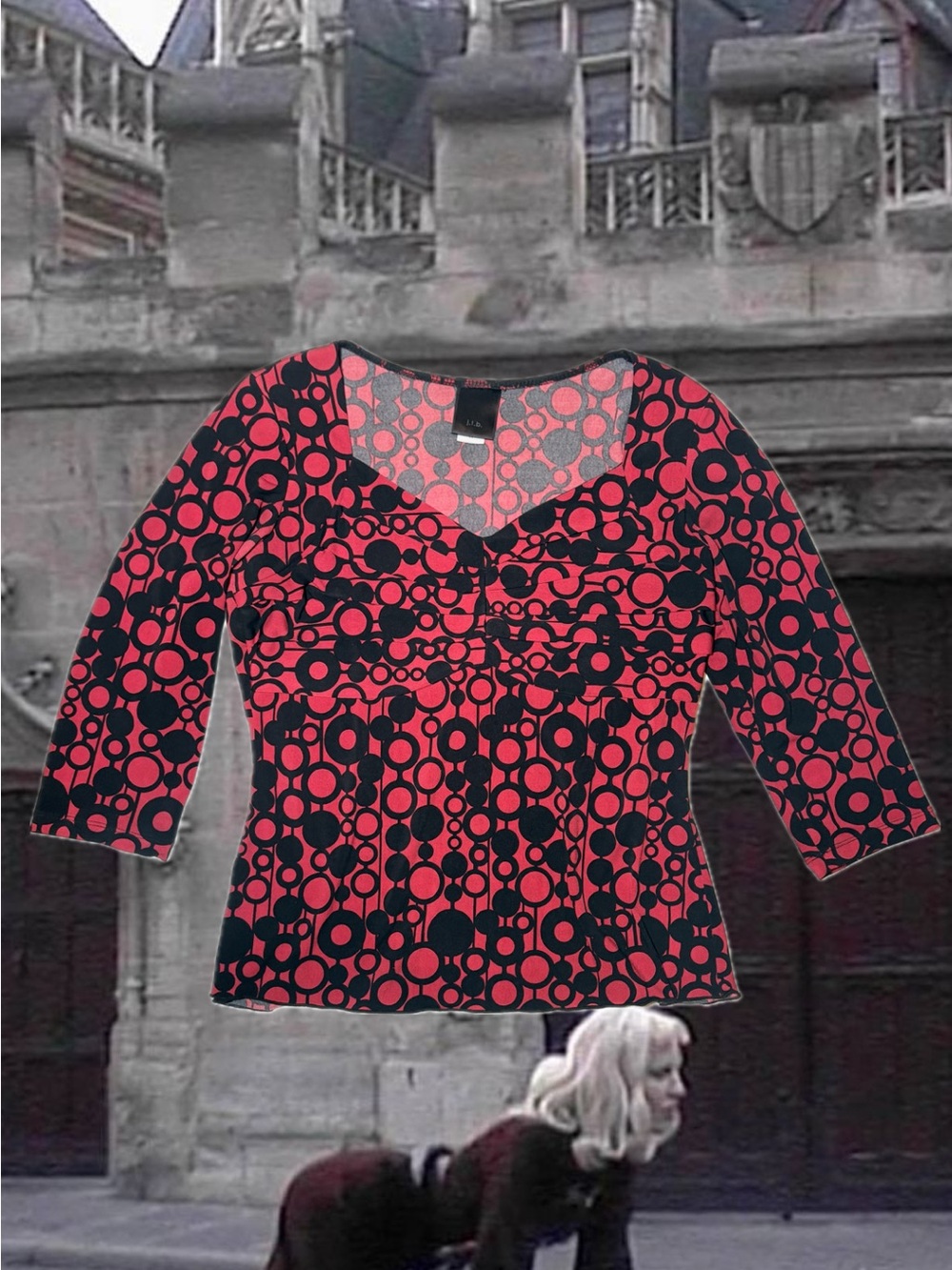 Women's Pink & Black Geometric 3/4 Sleeve Top